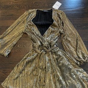 Bardot metallic gold short dress